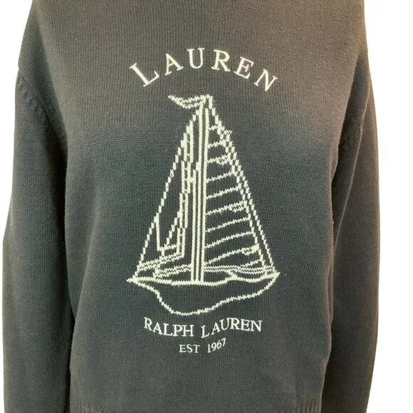 Lauren Ralph Lauren Cotton Knit Sweater Embroidered Sailboat Design Womens Large - Picture 4 of 10